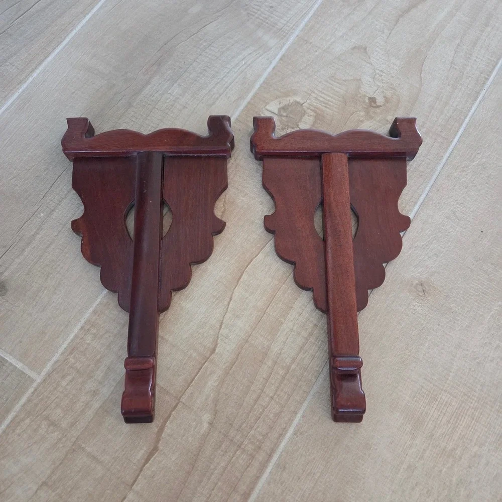 Vintage Wooden Shelf Brackets Pair Decorative‎ Ornate Dark Wood Wall Mount